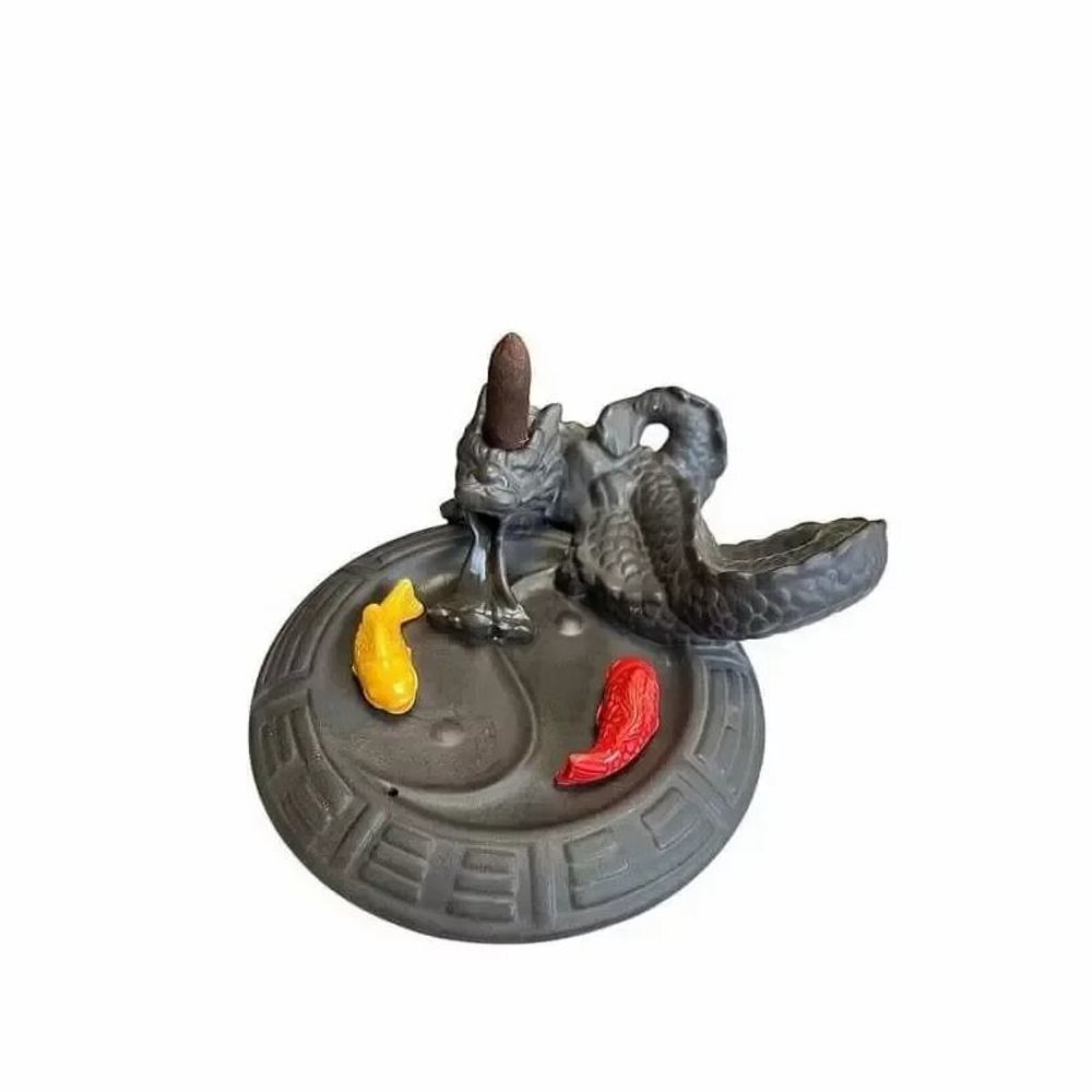 Senteurs - Porte Encens Backflow Dragón/Poisson Koi 17cm - ARABESK