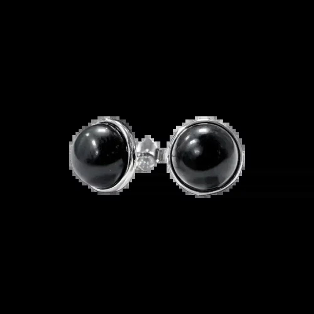 Bijoux - Boucles d'Oreilles Argent 925 Obsidienne Noire A 8mm - ARABESK