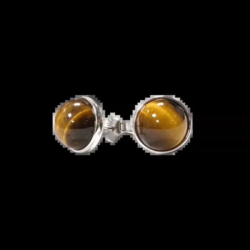 Jewelry - 925 Silver Tiger Eye Earrings AA 8mm - ARABESK
