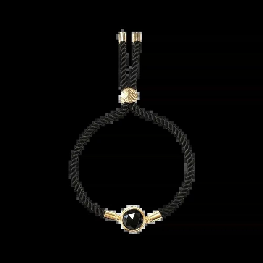 Bracelets - Bracelet Corde Laiton Obsidienne Noire Rond Facetté 12mm - ARABESK