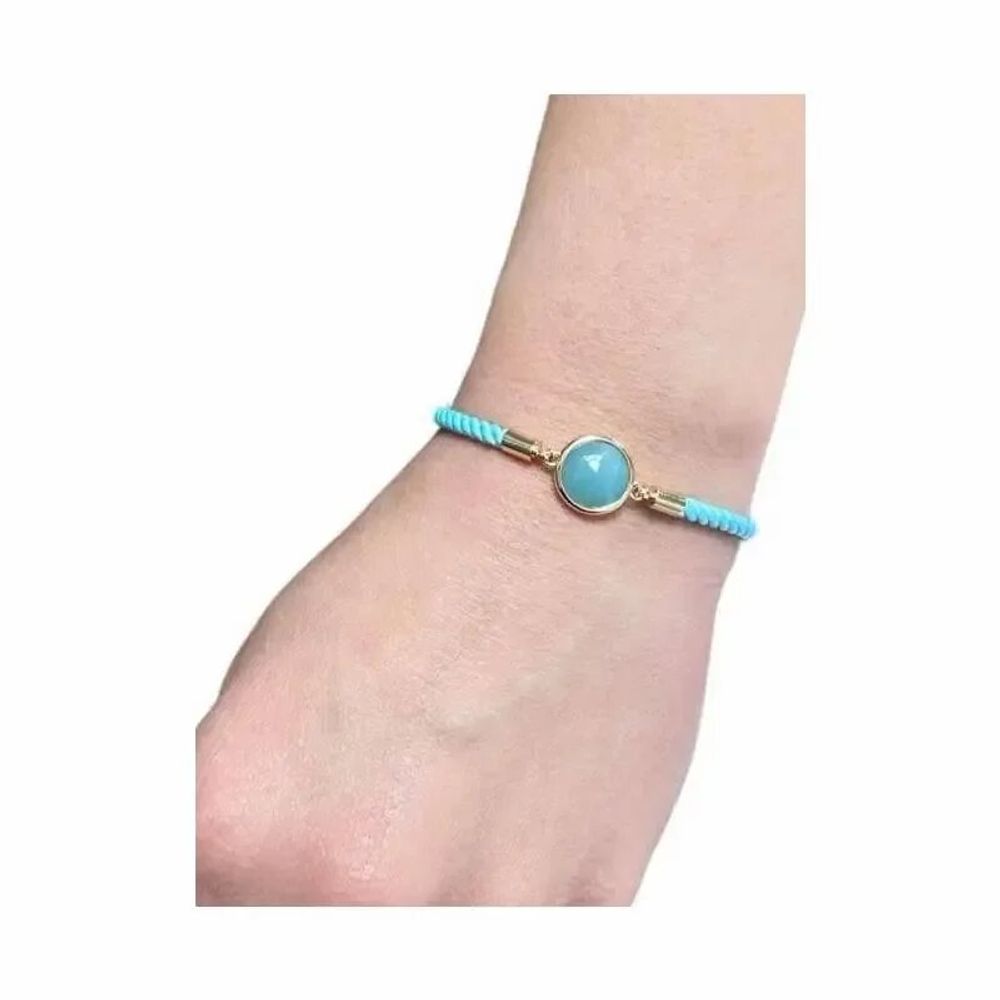 Bracelets - Faceted Round Amazonite Brass Rope Bracelet 12mm - ARABESK