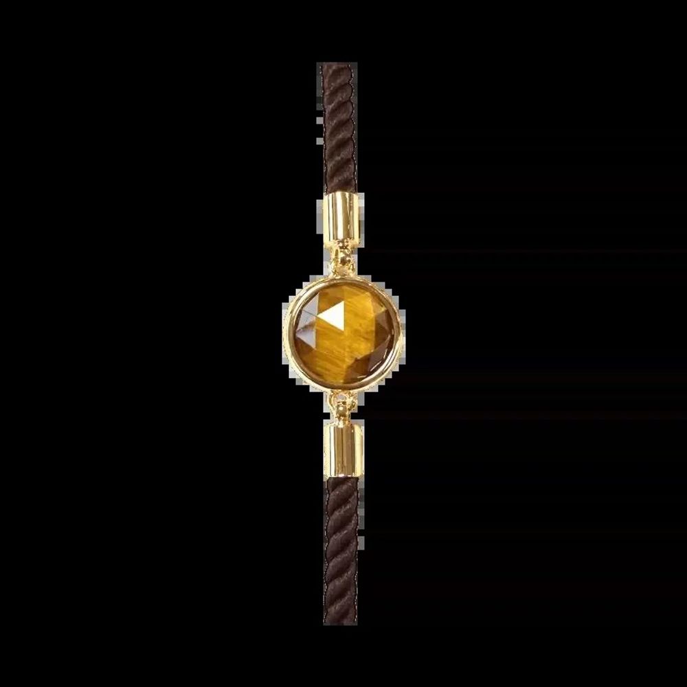 Bracelets - Faceted Round Tiger Eye Brass Rope Bracelet 12mm - ARABESK