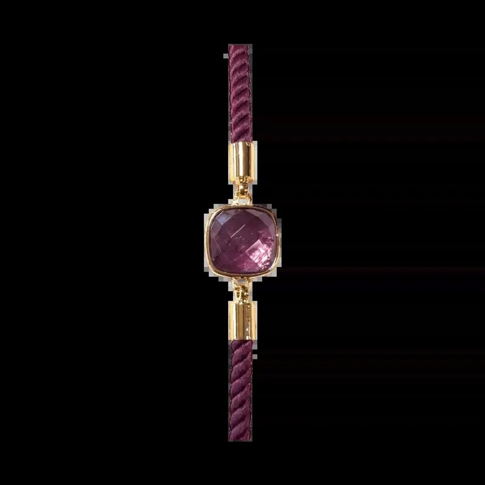 Bracelets - Bracelet Corde Laiton Amethyste Carré Facetté 11mm - ARABESK