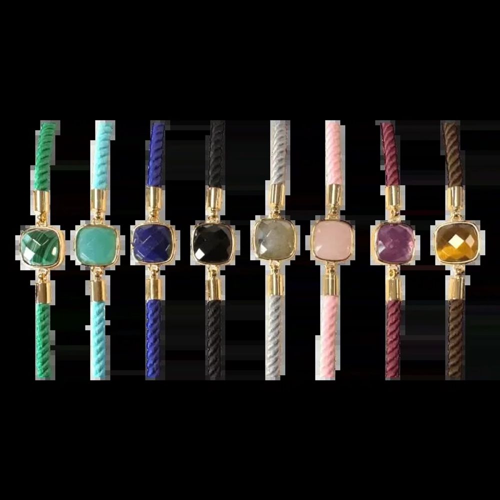 Bracelets - Bracelet Corde Laiton Amethyste Carré Facetté 11mm - ARABESK