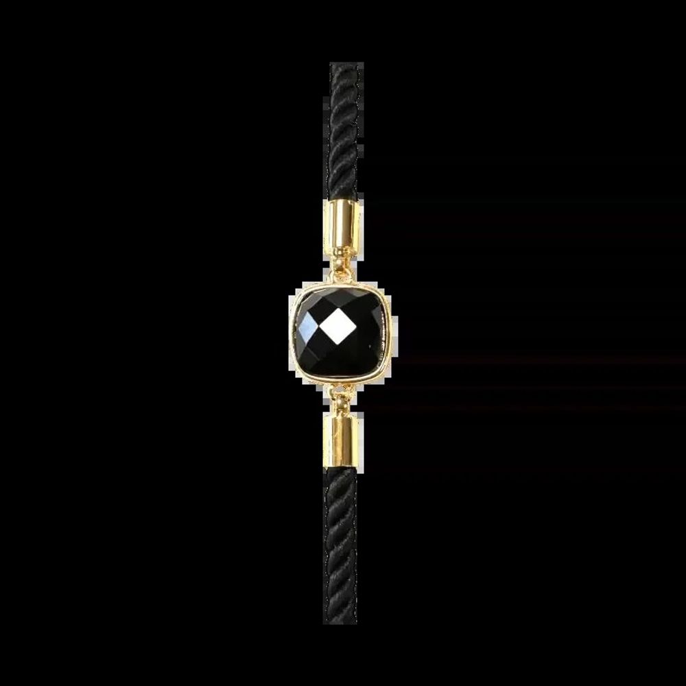 Bracelets - Faceted Square Black Obsidian Brass Rope Bracelet 11mm - ARABESK