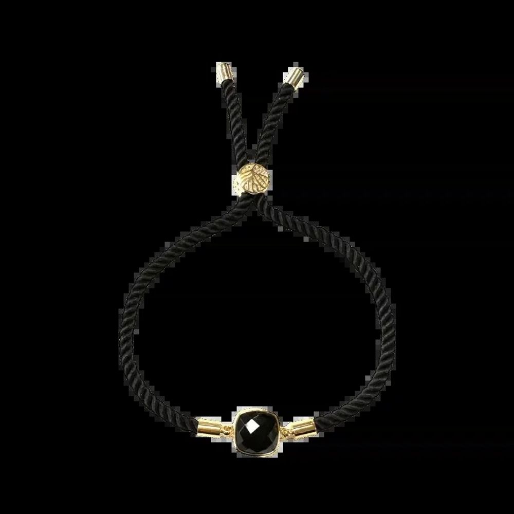 Bracelets - Faceted Square Black Obsidian Brass Rope Bracelet 11mm - ARABESK