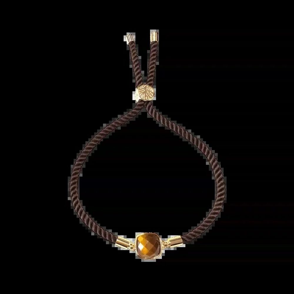 Bracelets - Bracelet Corde Laiton Oeil de Tigre Carré Facetté 11mm - ARABESK