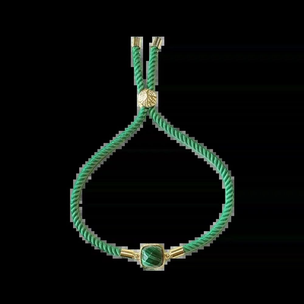 Bracelets - Bracelet Corde Laiton Malachite Carré Facetté 11mm - ARABESK