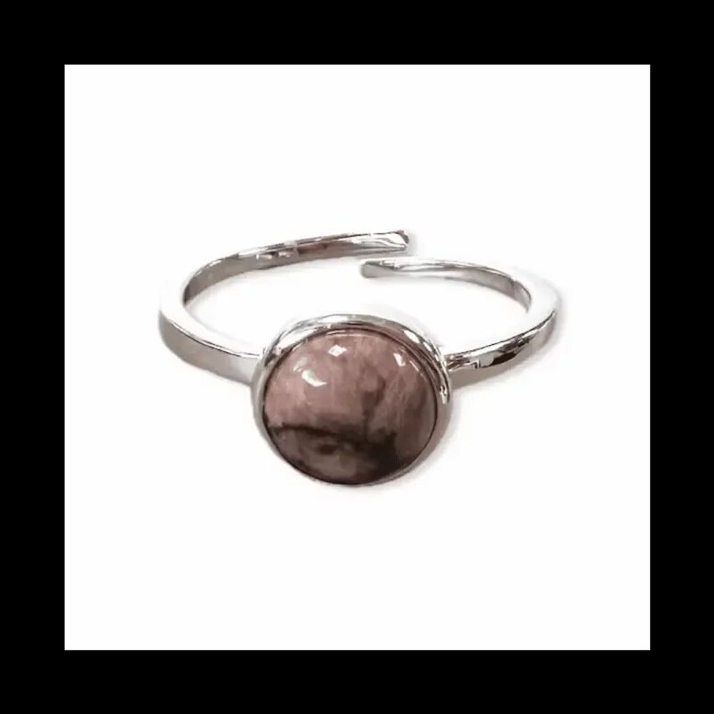 Bijoux - Bague Argent 925 Ajustable Ronde Rhodonite A 8mm - ARABESK
