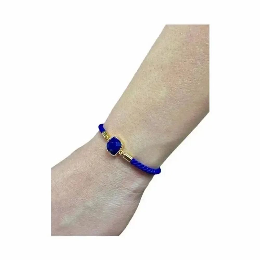 Bracelets - Bracelet Corde Laiton Lapis Lazuli Carré Facetté 11mm - ARABESK