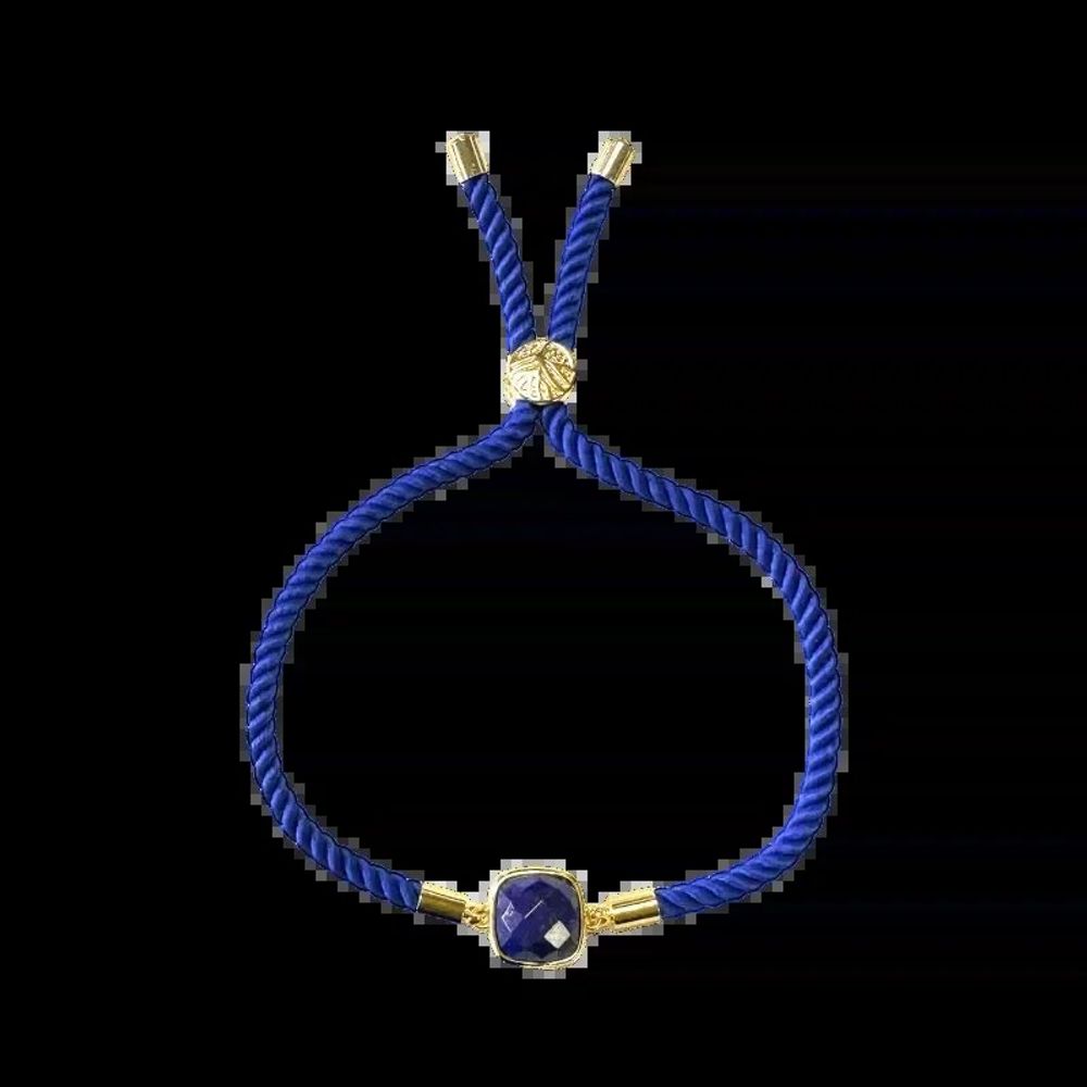 Bracelets - Bracelet Corde Laiton Lapis Lazuli Carré Facetté 11mm - ARABESK