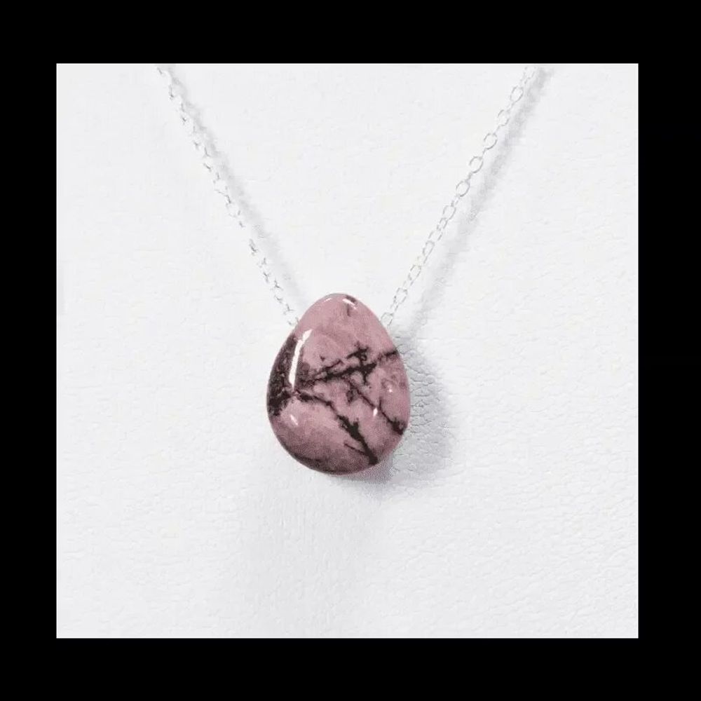 Jewelry - 925 Silver Necklaces Rhodonite Pierced Stone A 14mm - ARABESK