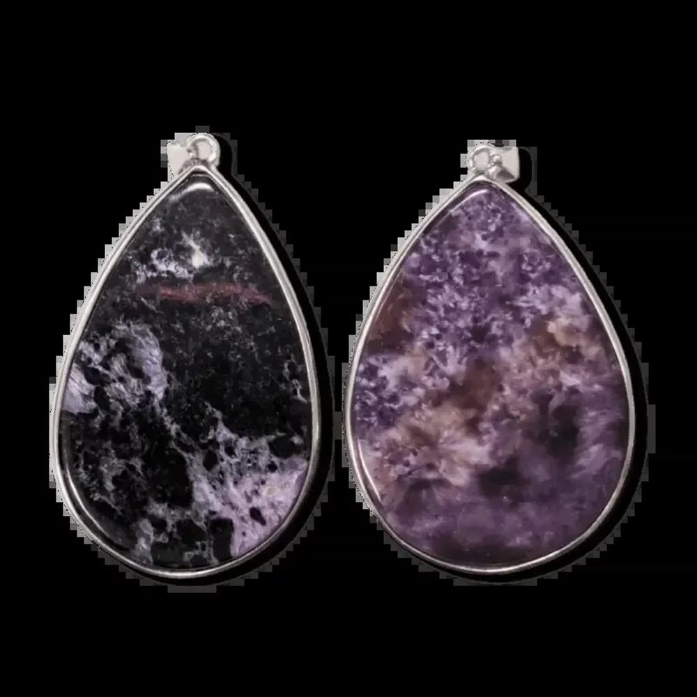 Jewelry - 925 Silver Charoite AA Pendant 2 pieces 24.23g - ARABESK