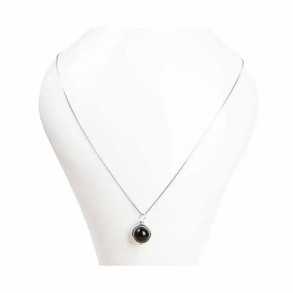 Bijoux - Collier Argent 925 avec Pendentif Boule Onyx Noir A 10mm - ARABESK