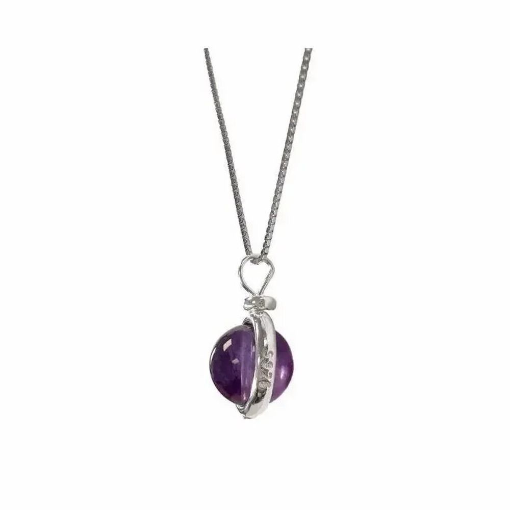 Bijoux - Collier Argent 925 avec Pendentif Boule Améthyste AA 10mm - ARABESK
