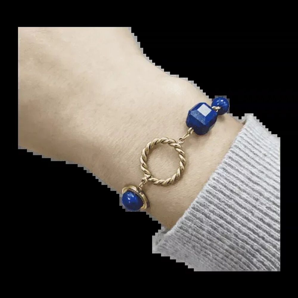 Bracelets - Bracelet Lapis Lazuli A en Acier Inoxydable Doré 23cm - ARABESK