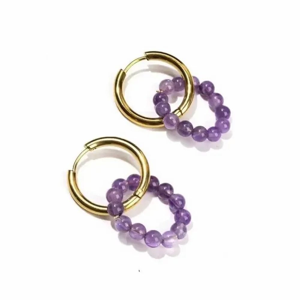 Jewelry - Gold Hoop Earrings in Amethyst Stainless Steel A 3.5cm - ARABESK