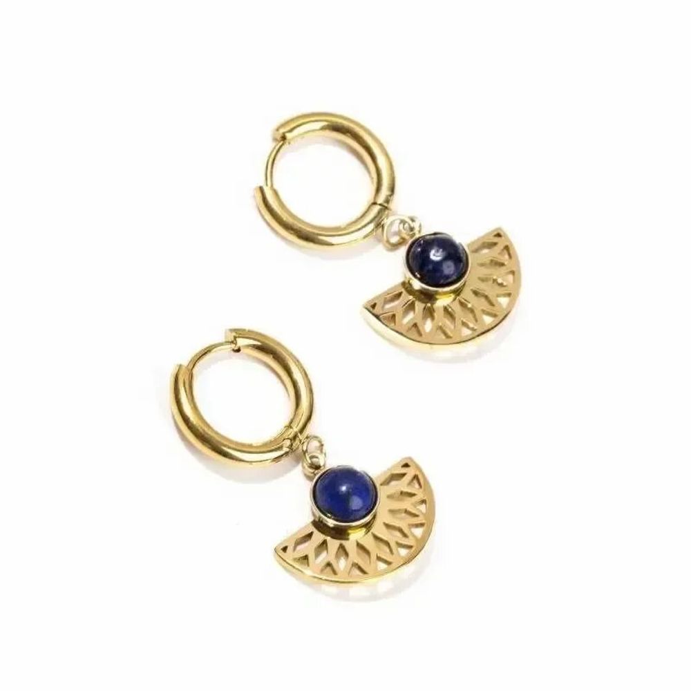 Jewelry - Gold Stainless Steel Aztec Lapis Lazuli AA Earrings 33mm - ARABESK