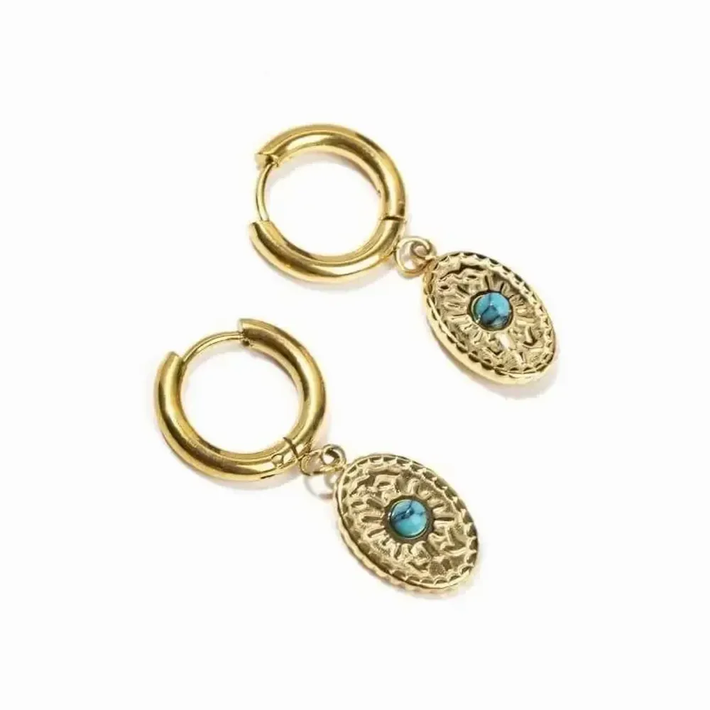 Bijoux - Boucles d'Oreilles Ovales Dorées en Acier Inoxydable Turquénite A 34mm - ARABESK