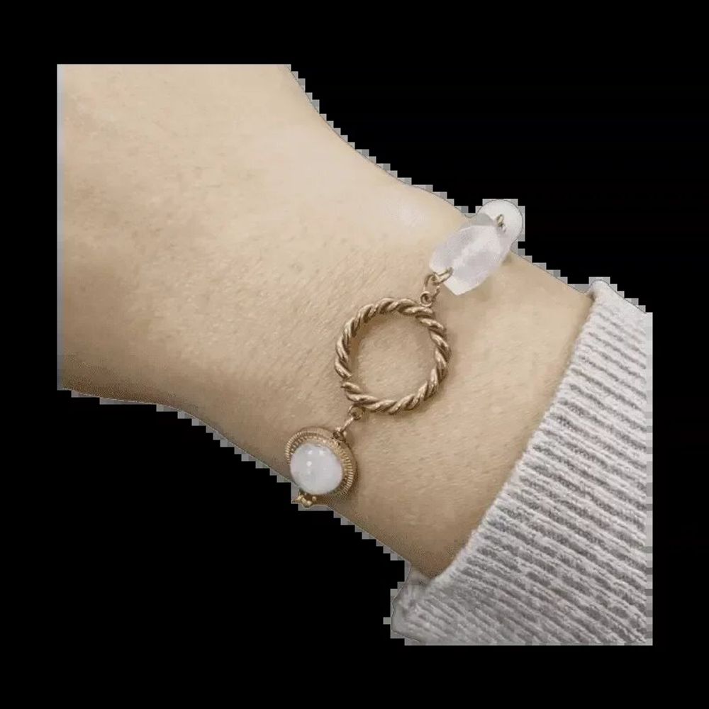 Bracelets - Rose Quartz Bracelet With Faceted Cube in Gold Stainless Steel 23cm - ARABESK