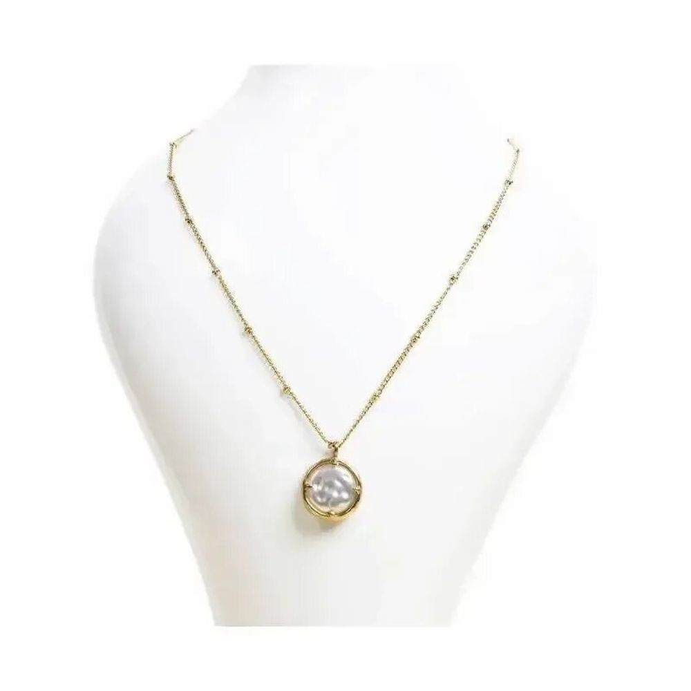 Bijoux - Collier Chaine Acier Inoxydable Doré Pendentif Rond Baroque Perles A - ARABESK