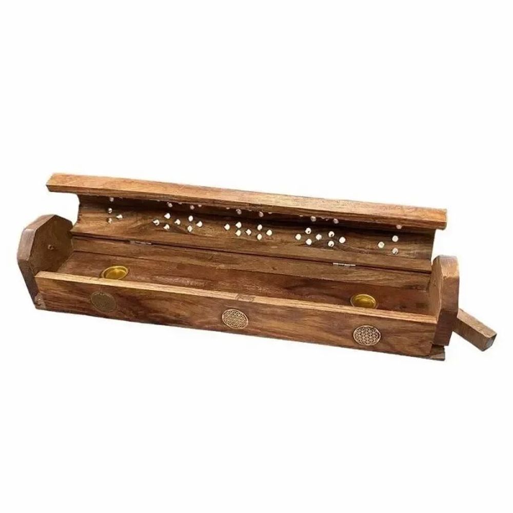 Senteurs - Porte Encens Coffret en Bois de Sheesham Fleur de Vie 30cm x2 - ARABESK