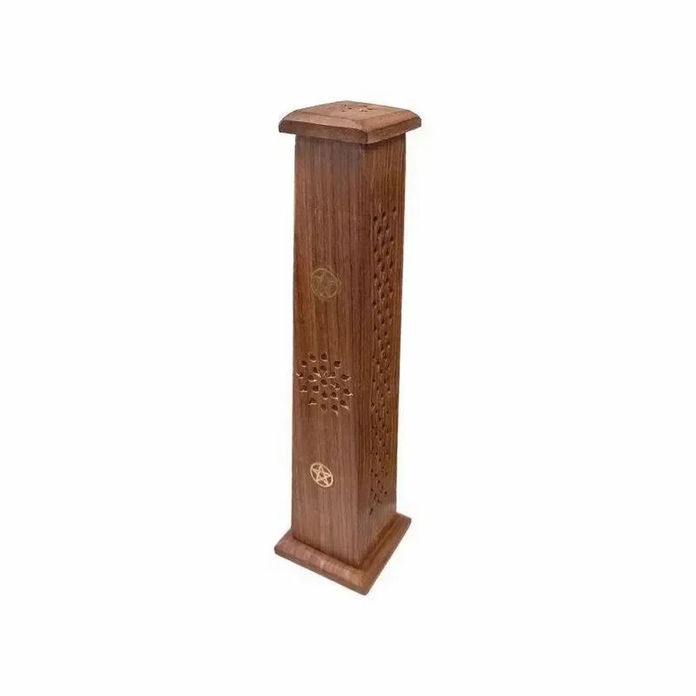 Senteurs - Porte Encens Tour Rectangle Pentacle en Bois de Sheesham 30cm x2 - ARABESK