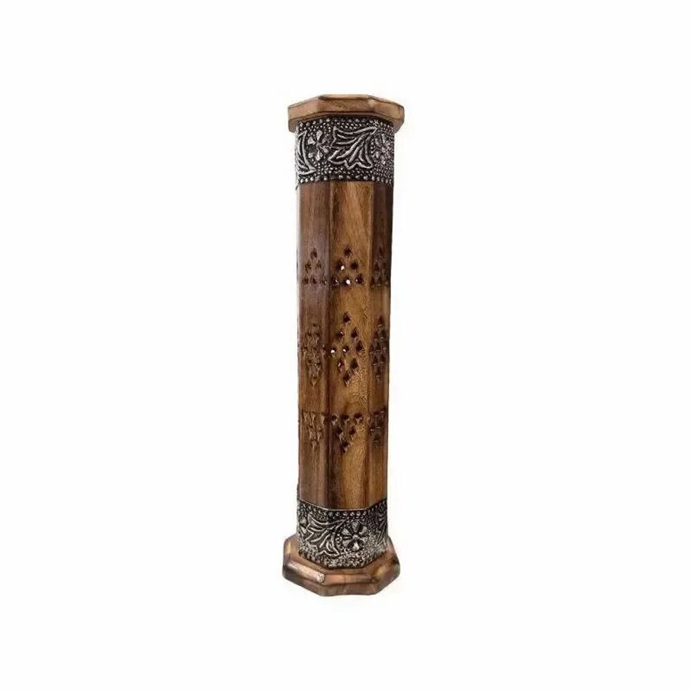Scents - Octagonal Tower Incense Holder in Mango Wood and Metal 30cm x2 - ARABESK