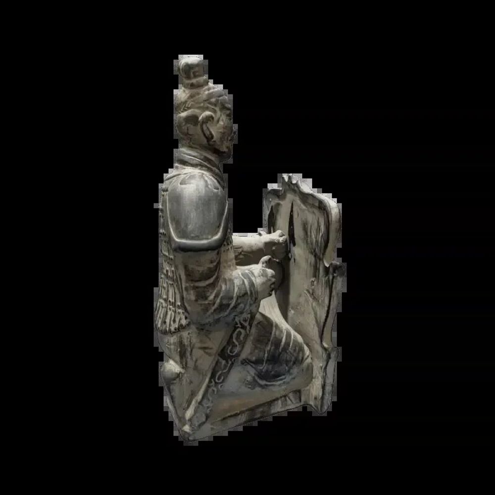 Sculptures, statuettes and miniatures - Black Archer Statue with Terracotta Shield Kneeling 35cm - ARABESK