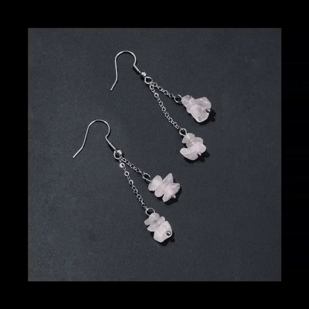 Bijoux - Boucles d'Oreilles Baroque Argentées en Acier Inoxydable Quartz Rose 6cm - ARABESK