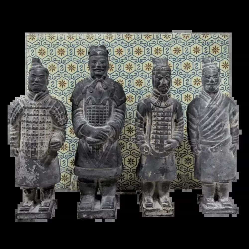 Sculptures, statuettes et miniatures - Coffret de 4 statues noires de Guerriers impériaux en terracotta 15cm - ARABESK