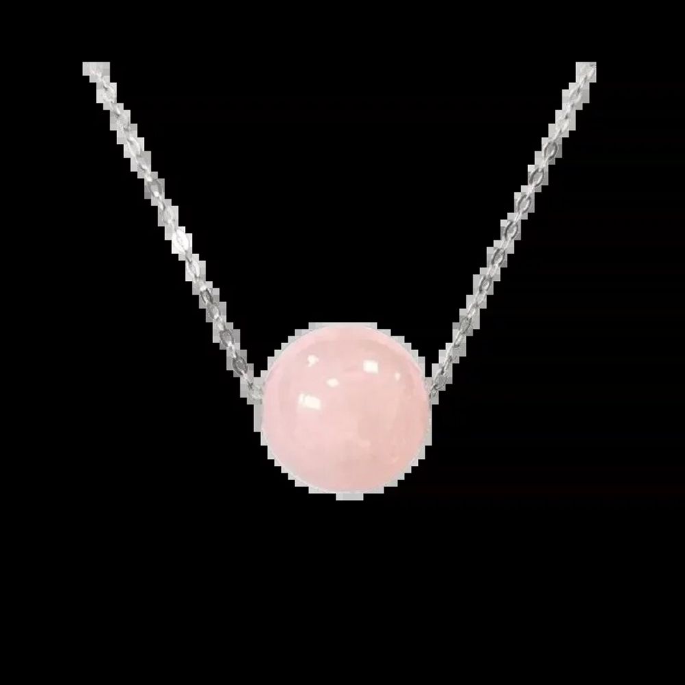 Bijoux - Collier Argent 925 Quartz Rose A Boule 12mm - ARABESK