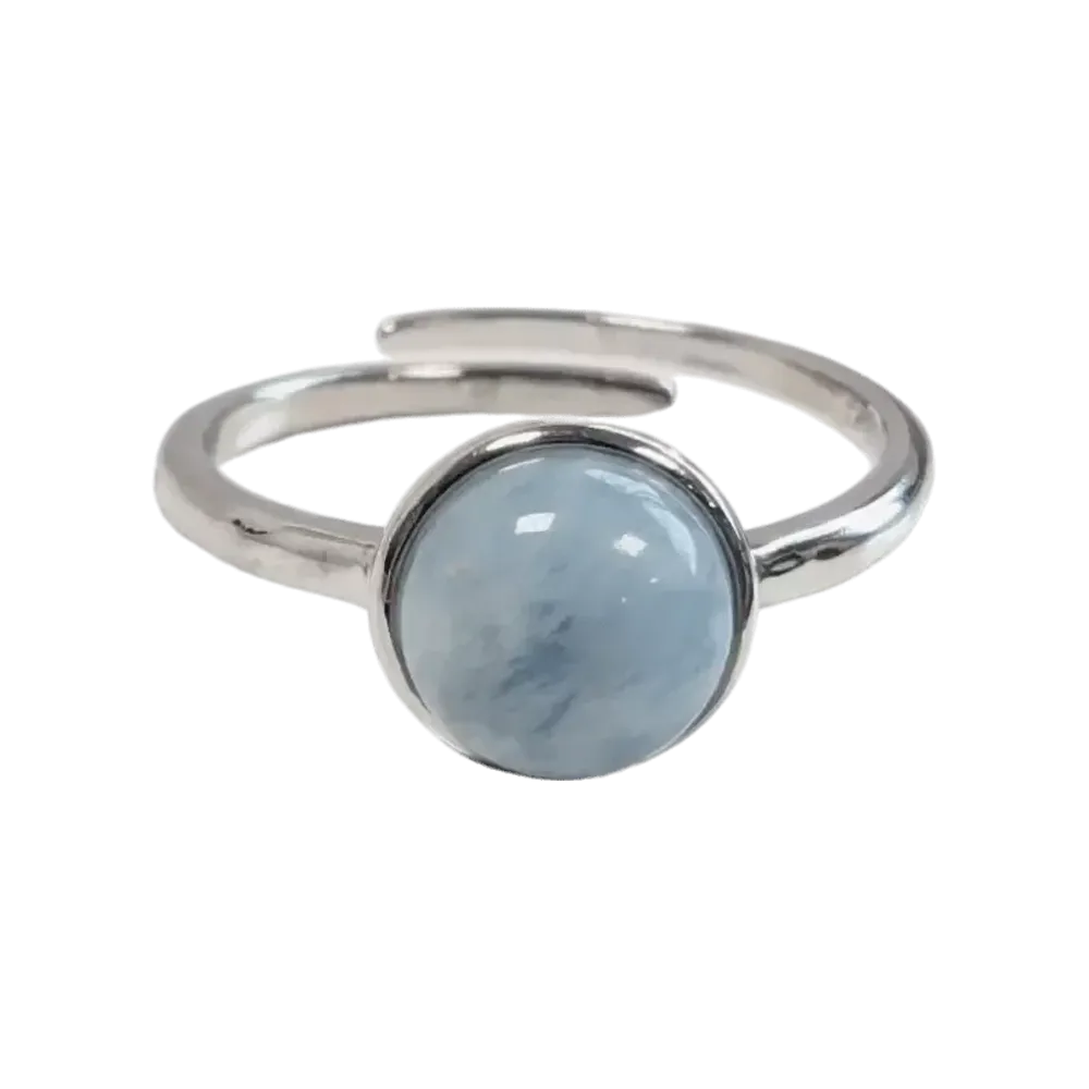Jewelry - 925 Silver Ring Adjustable Round Aquamarine AA 8mm - ARABESK