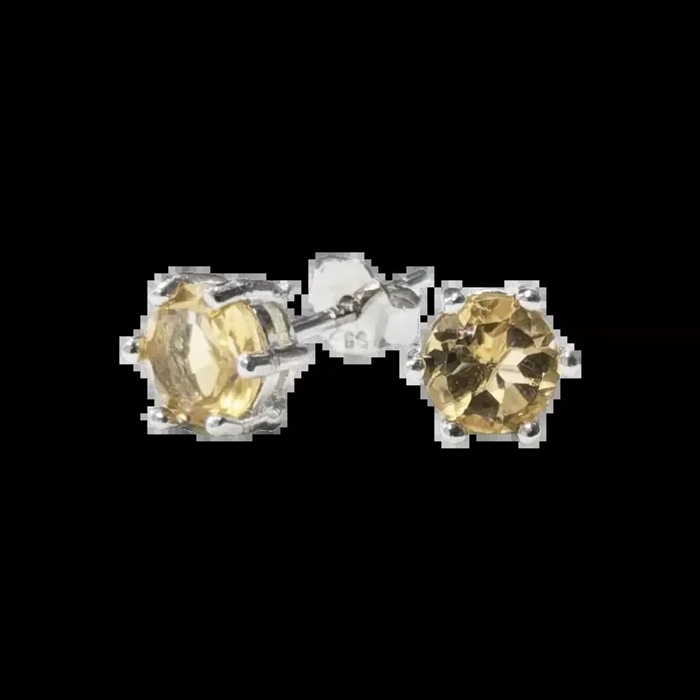 Jewelry - Round Solitaire Earrings 925 Silver Faceted Natural Citrine AA 5x5mm - ARABESK