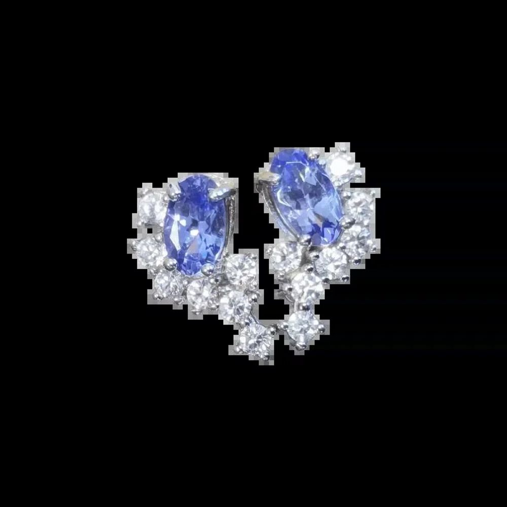 Jewelry - 925 Silver Oval Earrings Tanzanite and AA Rhinestones 3x5mm - ARABESK