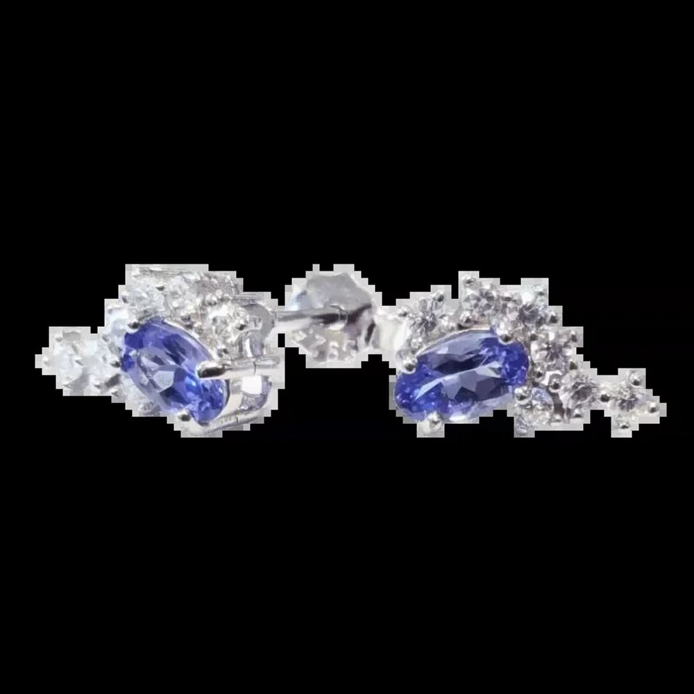 Jewelry - 925 Silver Oval Earrings Tanzanite and AA Rhinestones 3x5mm - ARABESK