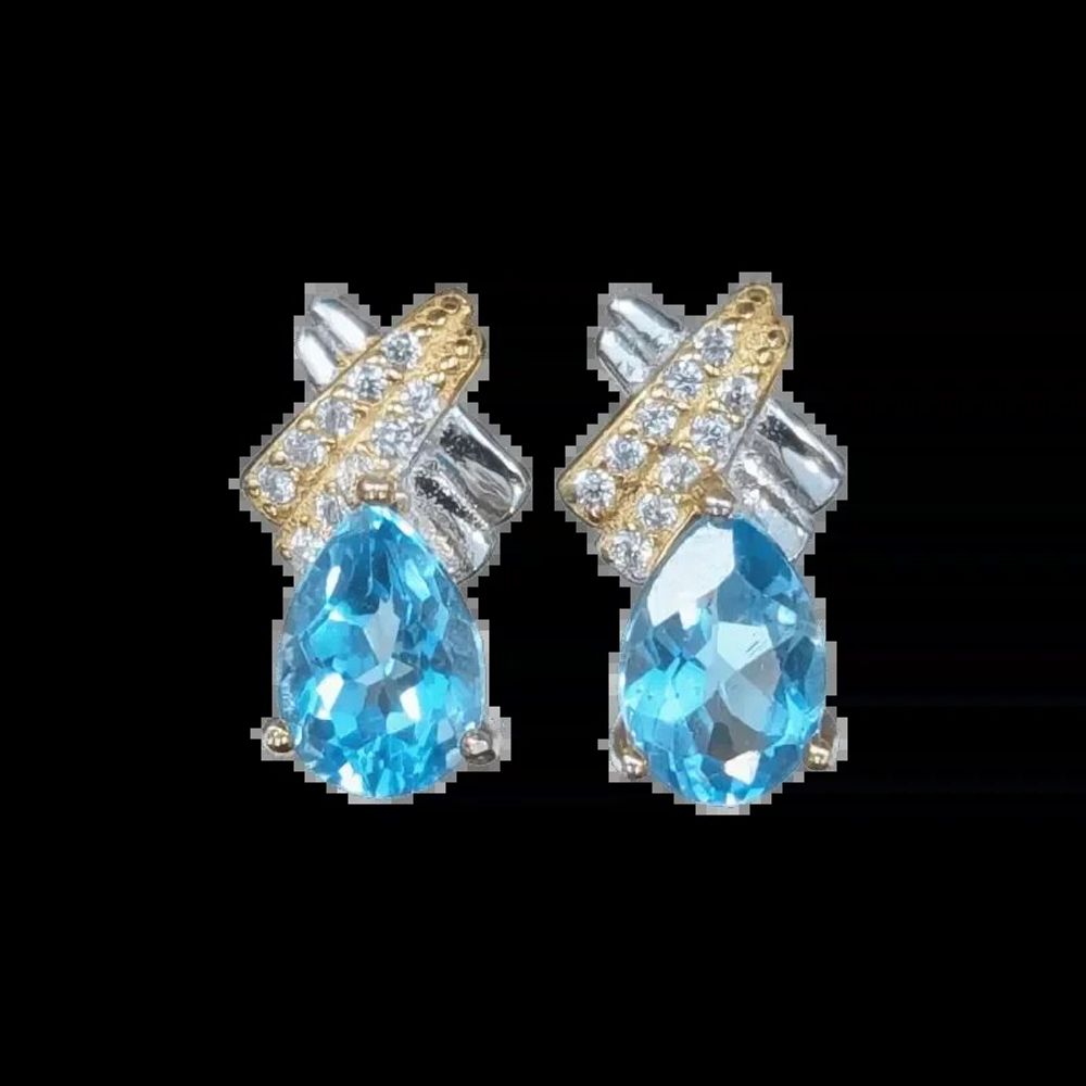 Bijoux - Boucles d'Oreilles Ovales Argent 925 Topaze Bleue et Strass Facettée AA 5x7mm - ARABESK