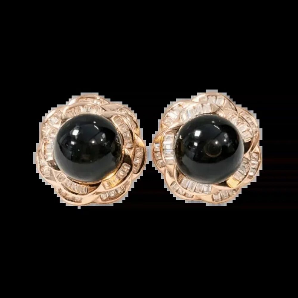 Jewelry - 925 Silver Round Earrings Blue Amber and AA 9mm Rhinestones - ARABESK
