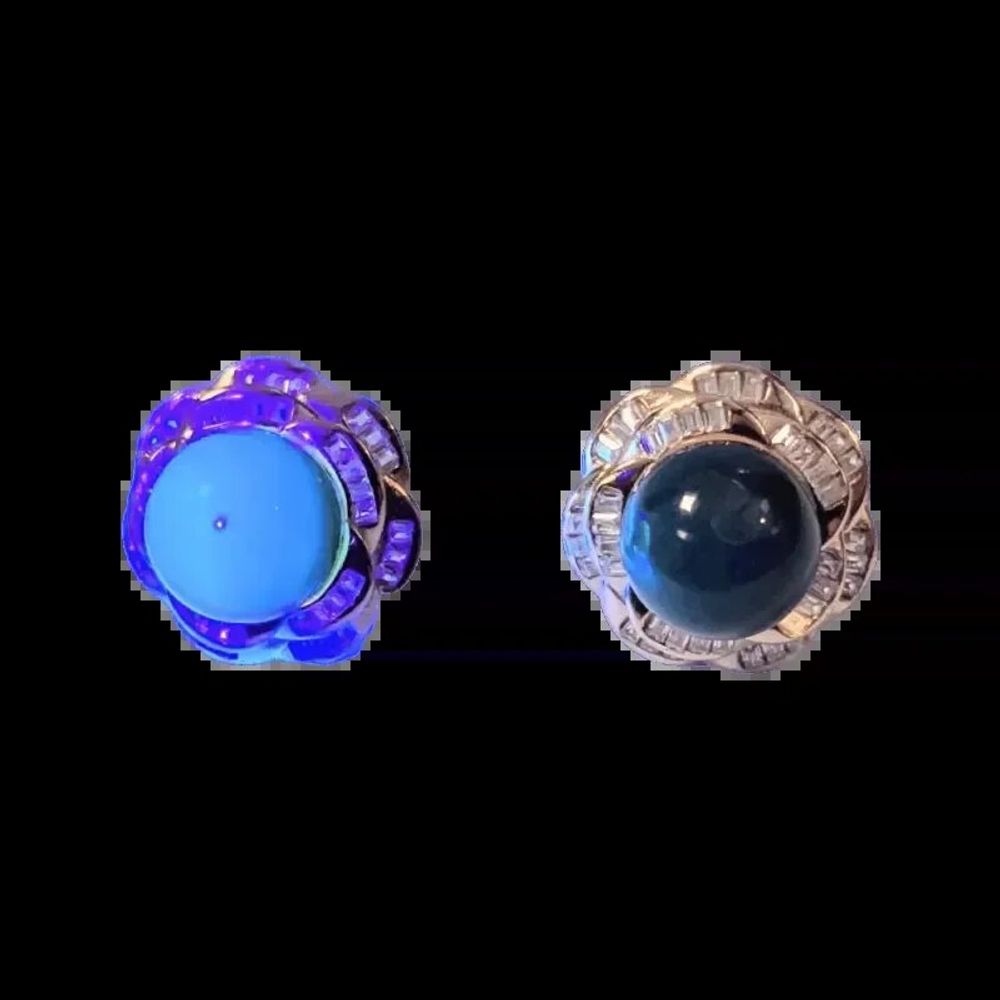 Jewelry - 925 Silver Round Earrings Blue Amber and AA 9mm Rhinestones - ARABESK