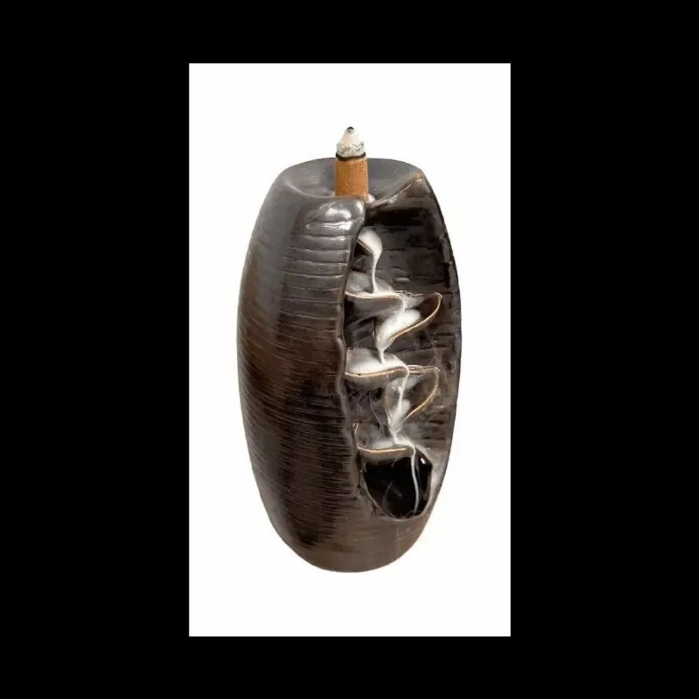 Senteurs - Porte Encens Backflow Céramique  Marron Rouille Cascade de Feuilles 20cm - ARABESK