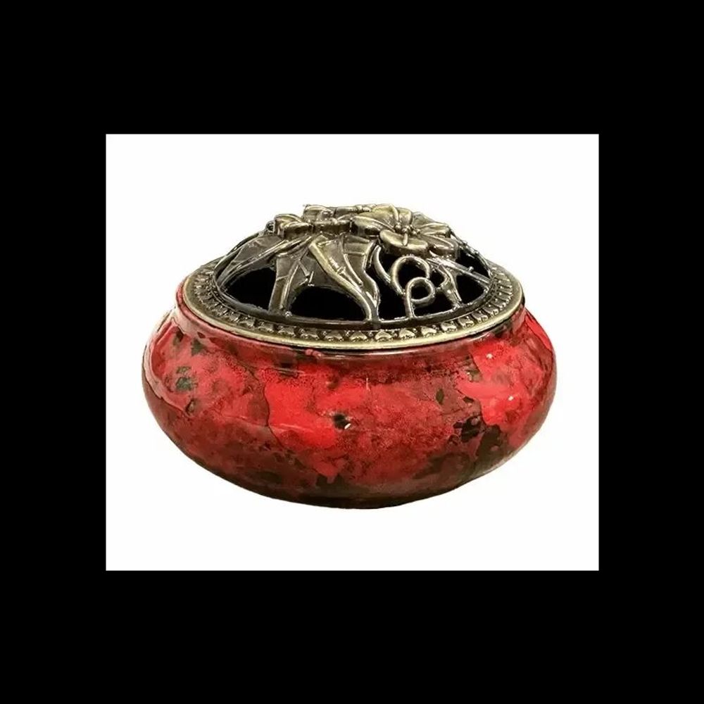 Senteurs - Porte Encens Céramique Rouge et Noir 10cm - ARABESK