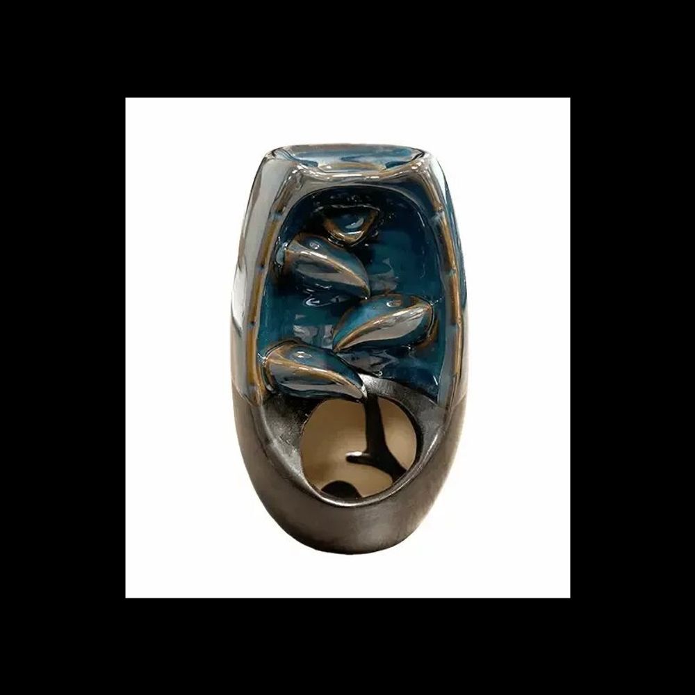 Senteurs - Porte Encens Backflow Céramique Marron et Bleu Cascade de Feuilles 13cm - ARABESK