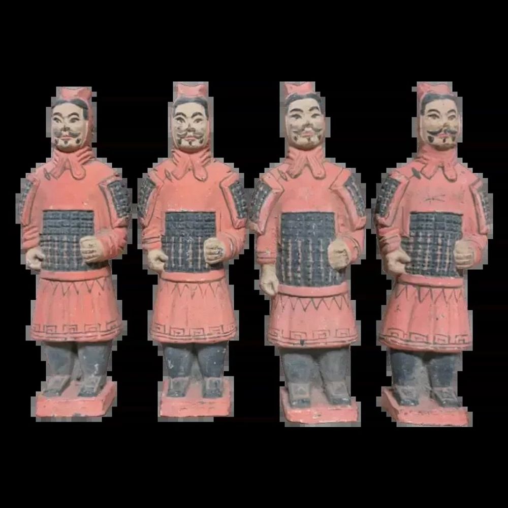 Sculptures, statuettes and miniatures - Antique Colorful Statue Warriors with Armor in Terracotta 15cm x 4 pcs - ARABESK