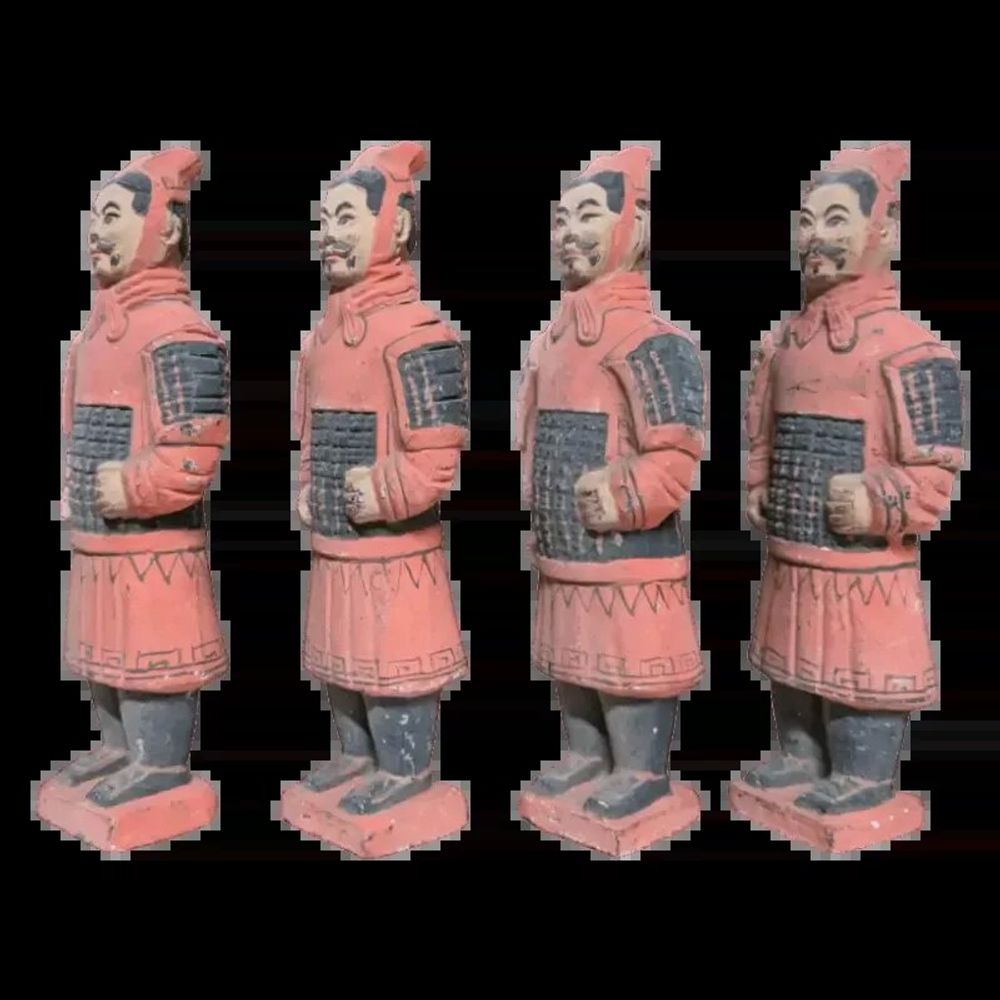 Sculptures, statuettes and miniatures - Antique Colorful Statue Warriors with Armor in Terracotta 15cm x 4 pcs - ARABESK
