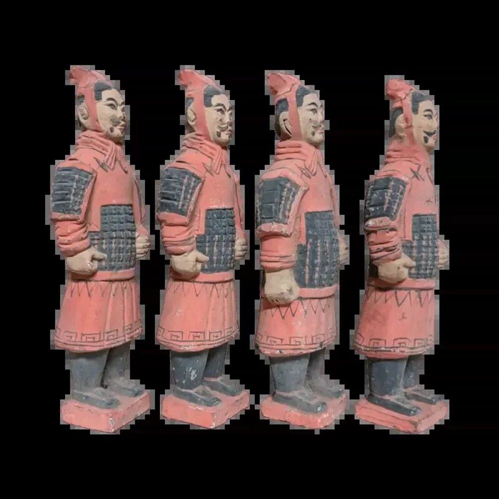 Sculptures, statuettes and miniatures - Antique Colorful Statue Warriors with Armor in Terracotta 15cm x 4 pcs - ARABESK