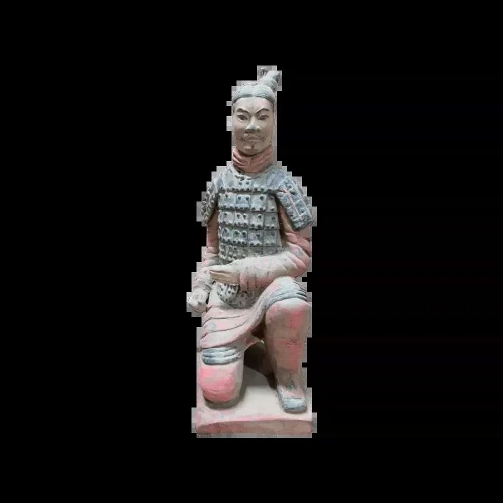 Sculptures, statuettes and miniatures - Antique Colorful Terracotta Kneeling Archer Statue 18cm - ARABESK