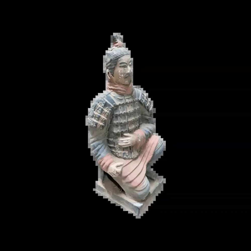 Sculptures, statuettes and miniatures - Antique Colorful Terracotta Kneeling Archer Statue 18cm - ARABESK