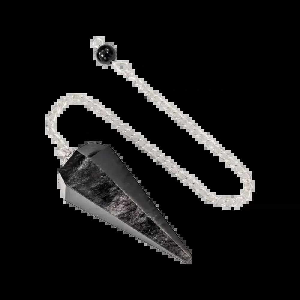 Bijoux - Pendule Obsidienne Argentée Conique 6 faces - ARABESK