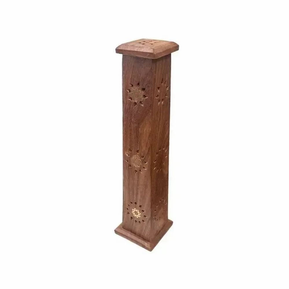 Scents - Rectangle Sun Tower Incense Holder in Sheesham Wood 30cm x2 - ARABESK