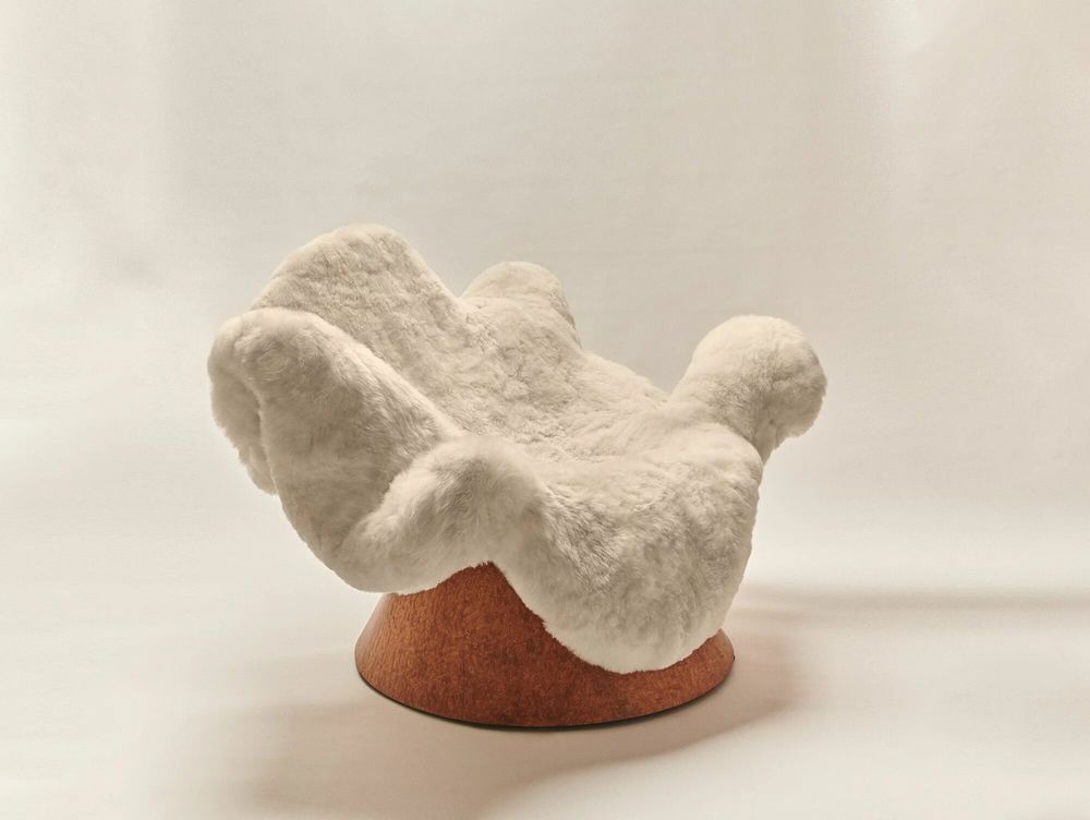 Fauteuils - Chaise Anémone en fourrure d'alpaga et placage de bois par Brandi Howe - TULESTE FACTORY